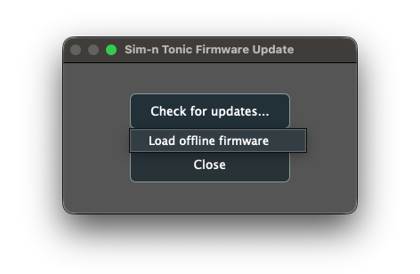 Firmware Update Tool menu: Load offline firmware