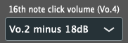 Config Tool: sixteenth-note click volume Vo.4 shown as Vo.2 minus 18 dB