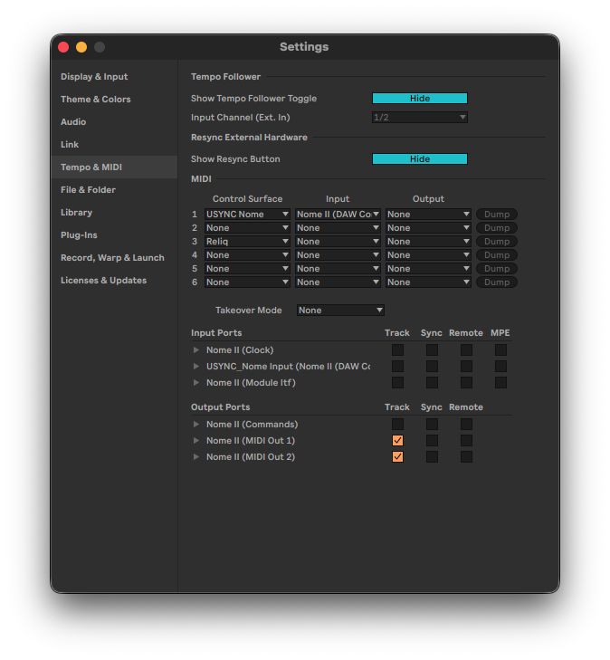 U-SYNC Nome control surface in Ableton Live